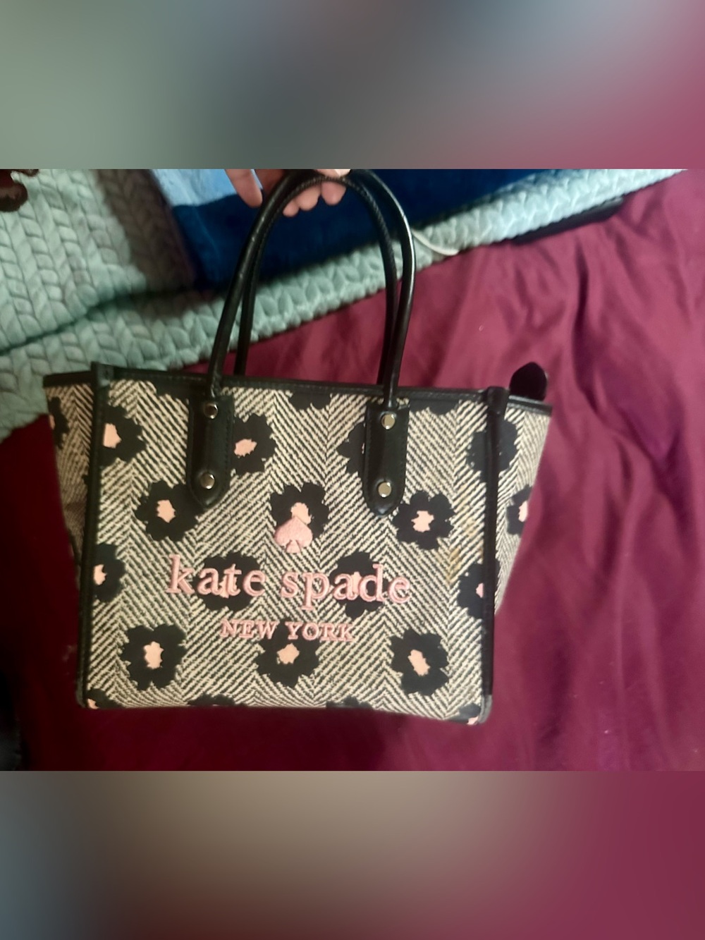 kate spade Black and Pink Floral Pattern Tote